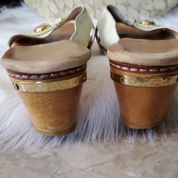 Vtg Coach Off White Cream   Mules with Wooden Bottom  Sz 8 - Picture 7 of 16